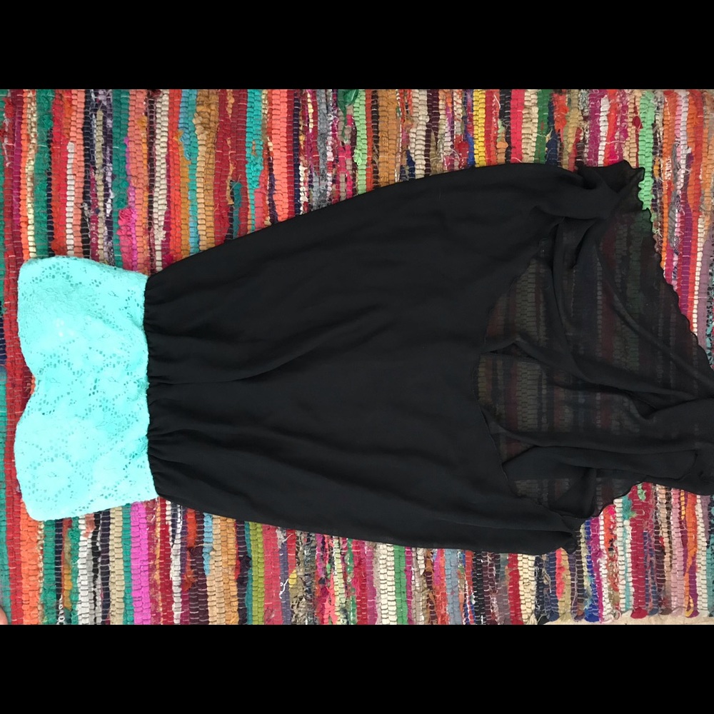 Black and Blue Strapless Dress